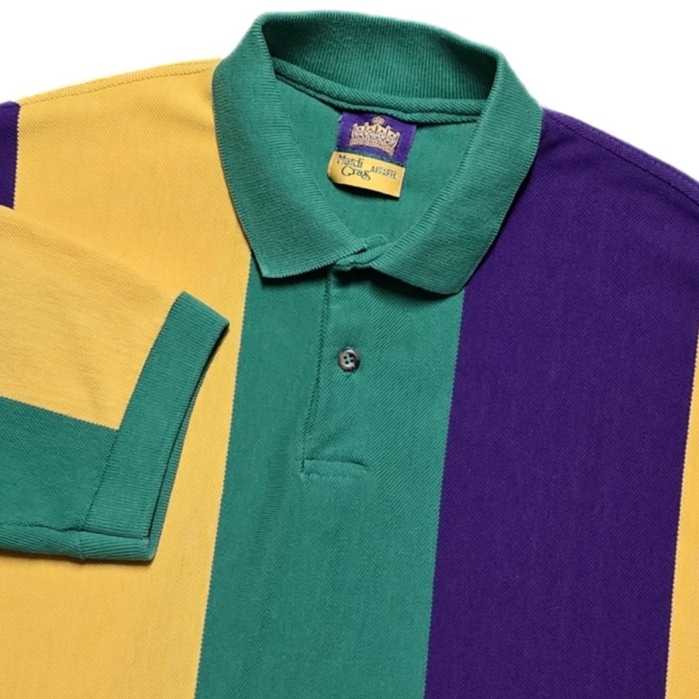 Vintage 90s Mardi Gras Apparel Striped Polo Shirt Mens M Made In USA EUC‎